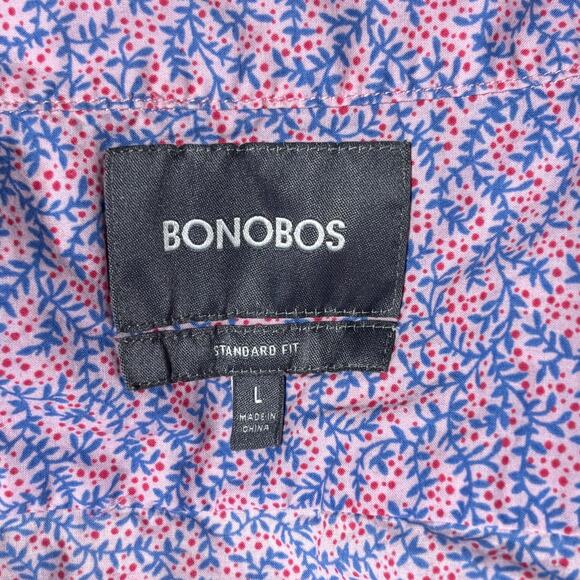 Bonobos Button Down Shirt Men's Large Regular Fit Cotton Pink Dots Blue Vines - Picture 3 of 4